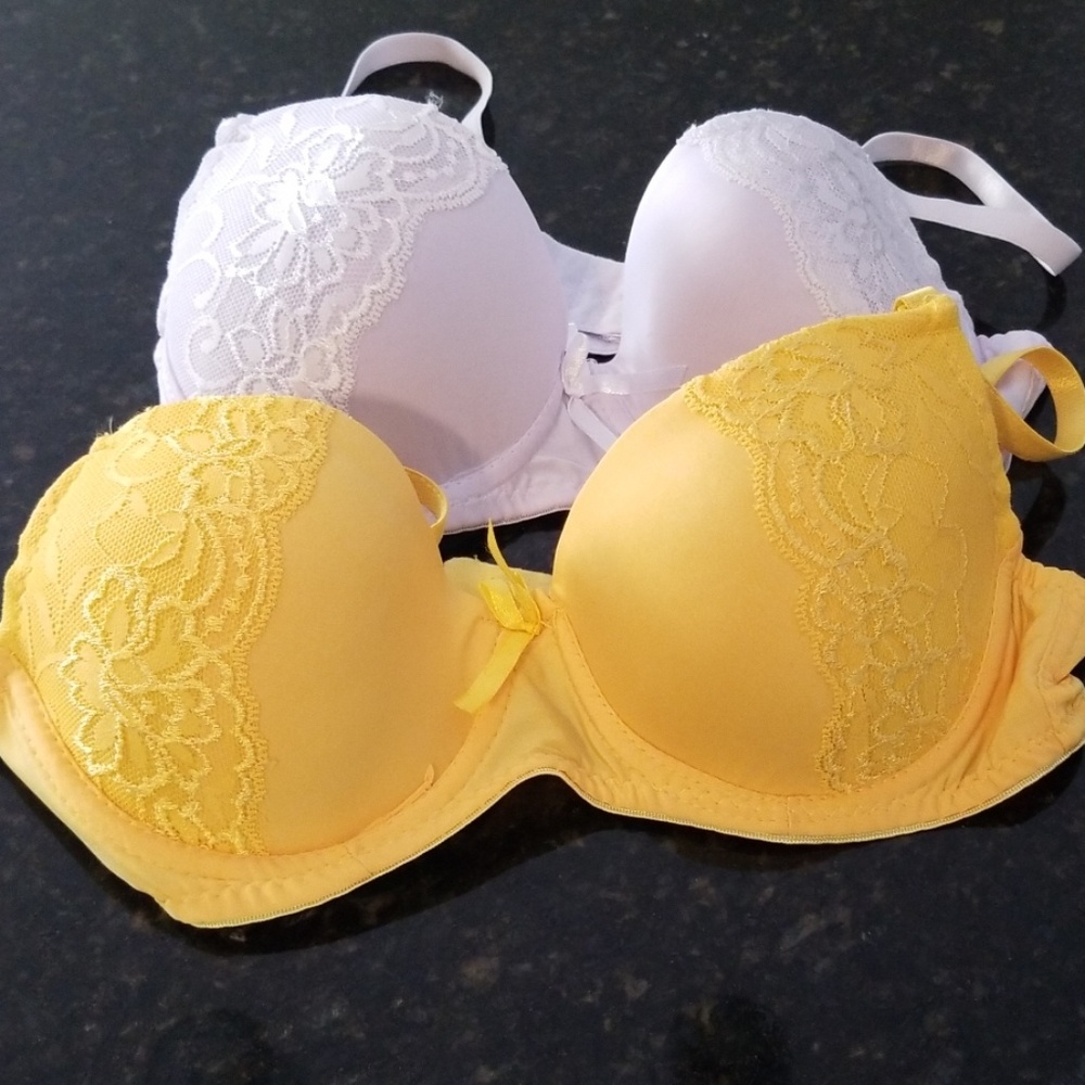 Yellow and White Adjustable Strap Bra